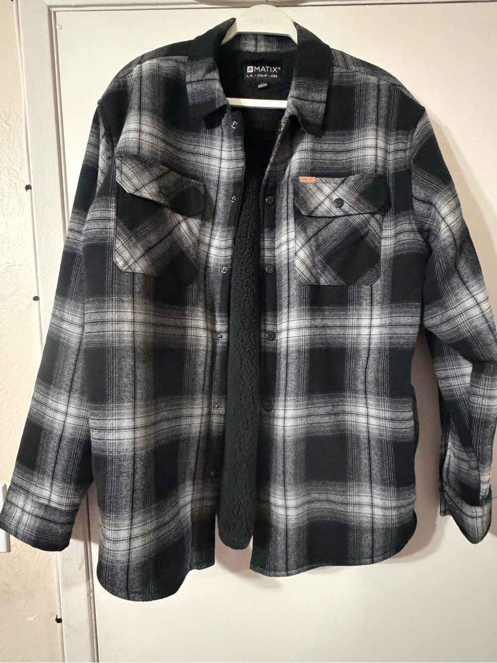 Matix Black & Gray Plaid Sherpa-Lined Shacket